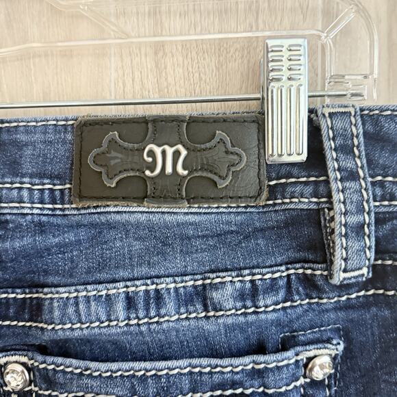 Miss Me Jeans Women 29 Floral Swirl Horseshoe Bling Pocket Mid Rise Boot Cut - Picture 16 of 16